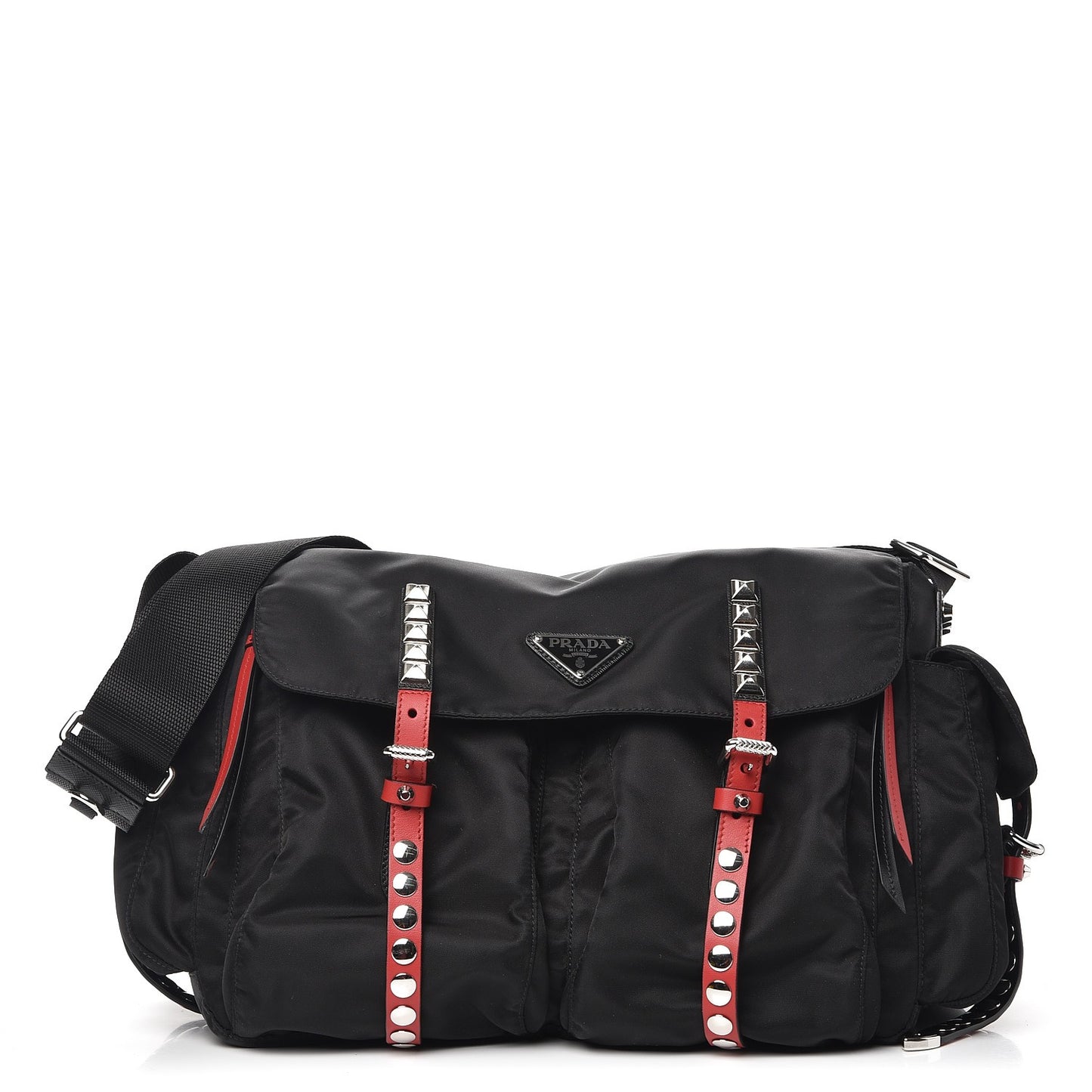 Nylon New Vela Studded Messenger Black Fuoco