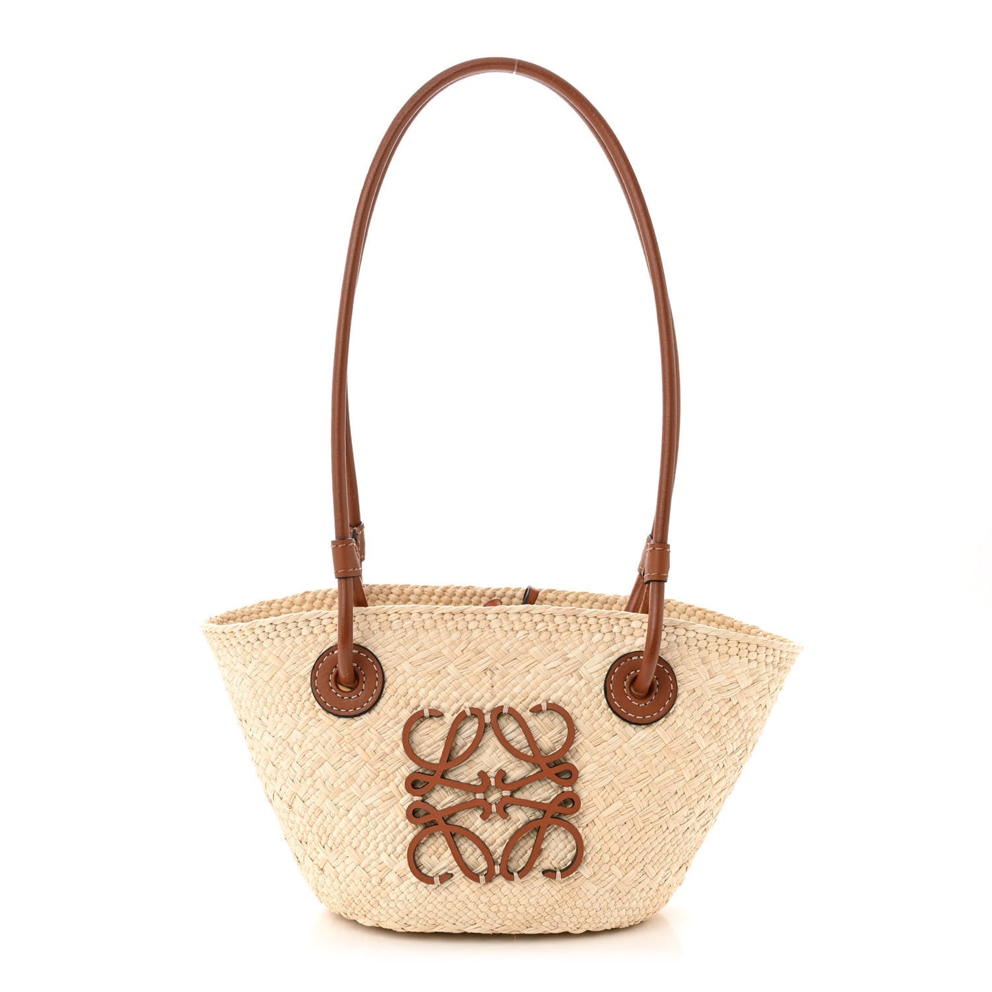 Calfskin Raffia Paulas Ibiza Mini Anagram Basket Tote Bag Natural Tan