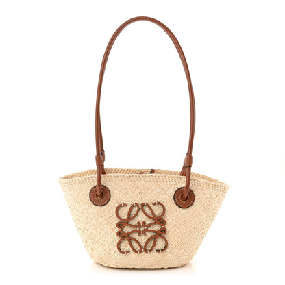Loewe Calfskin Raffia Paulas Ibiza Mini Anagram Basket Tote Bag Natural Tan 1 of 10