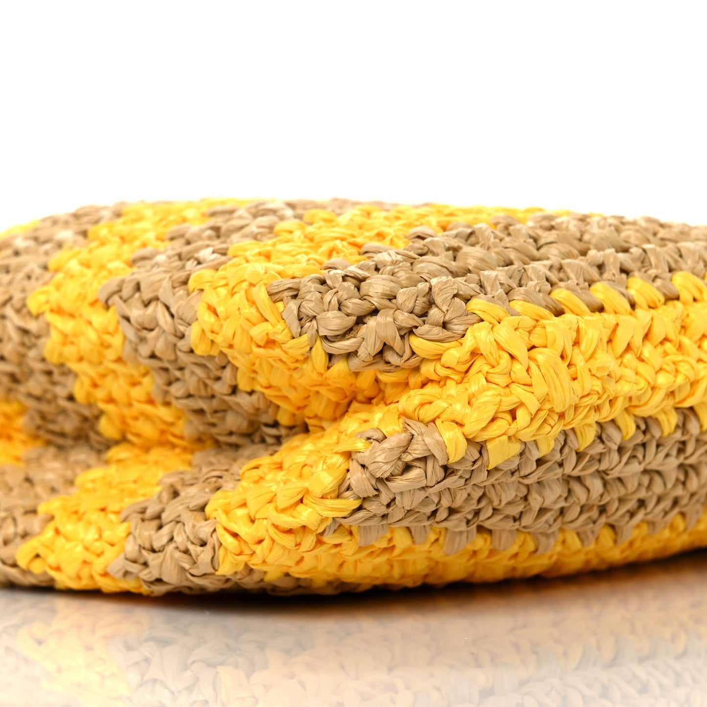 Yarn Raffia Effect Crochet Striped Small Logo Tote Naturale Giallo