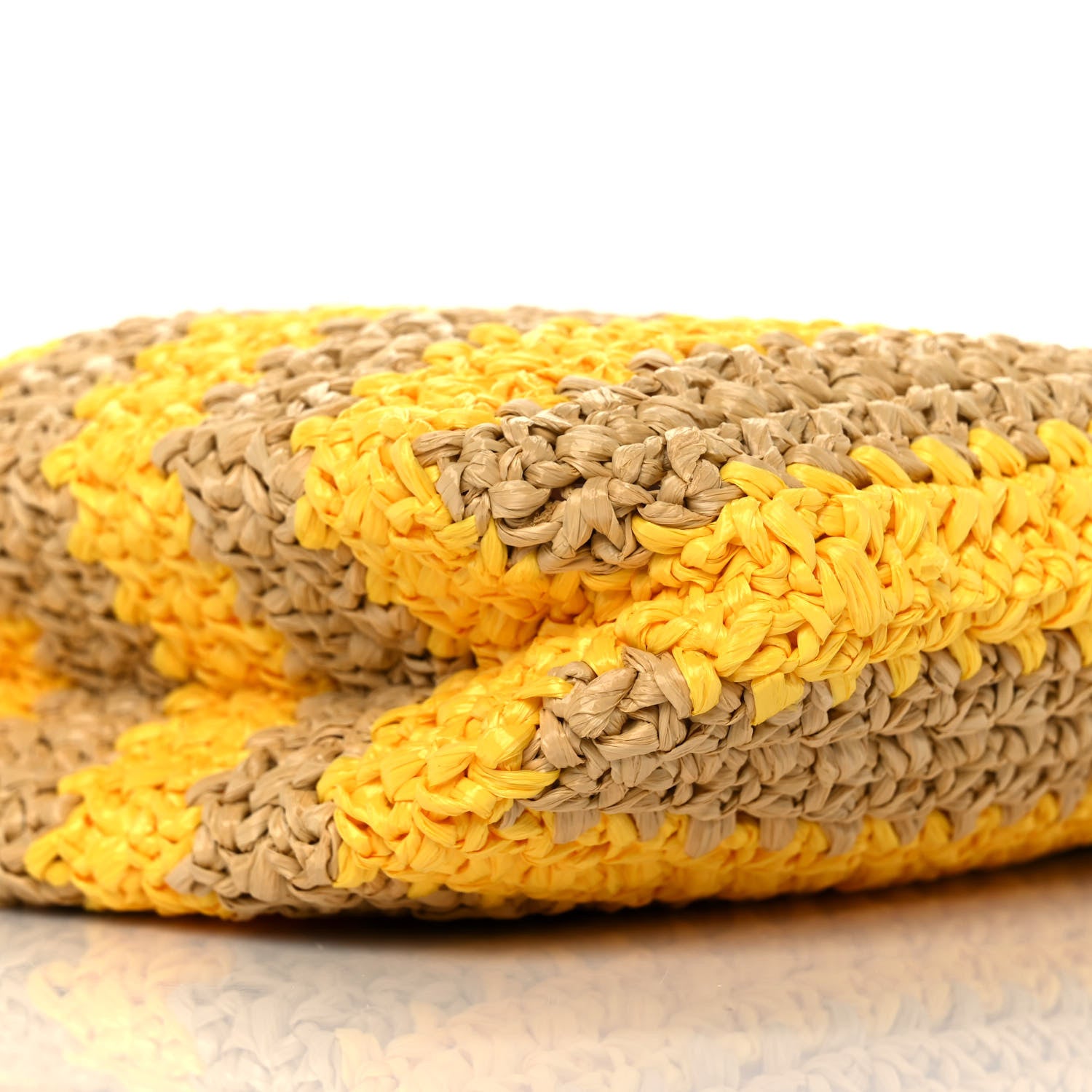 Prada Yarn Raffia Effect Crochet Striped Small Logo Tote Naturale Giallo 8 of 8