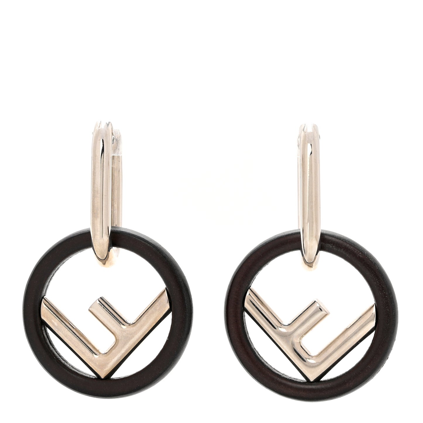 Metal Lambskin F is Fendi Hoop Drop Earrings Silver