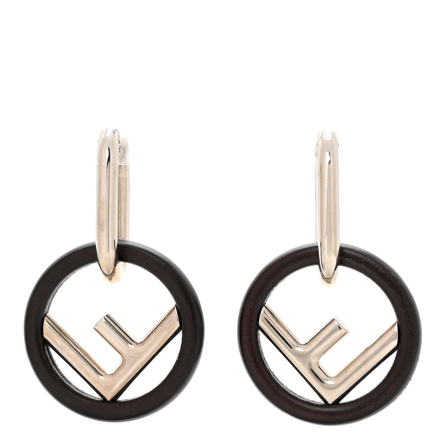 Fendi Metal Lambskin F is Fendi Hoop Drop Earrings Silver 1 of 4
