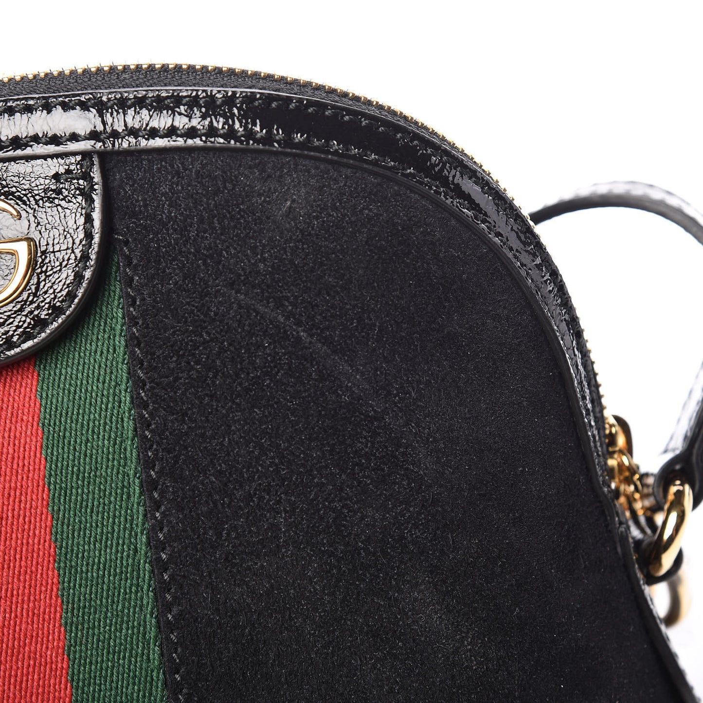 Suede Patent Web GG Small Ophidia Dome Shoulder Bag Black