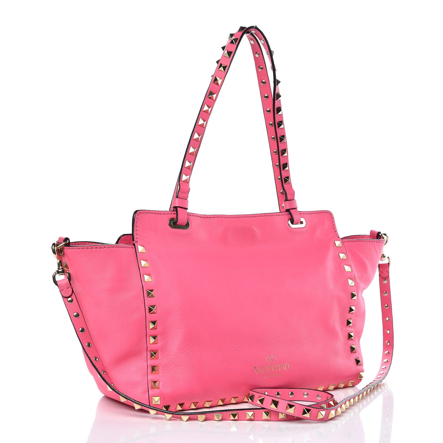 Vitello Small Rockstud Tote Fuxia Fluo
