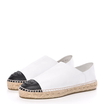 Chanel Grained Calfskin CC Espadrilles 38 White Black 3 of 10