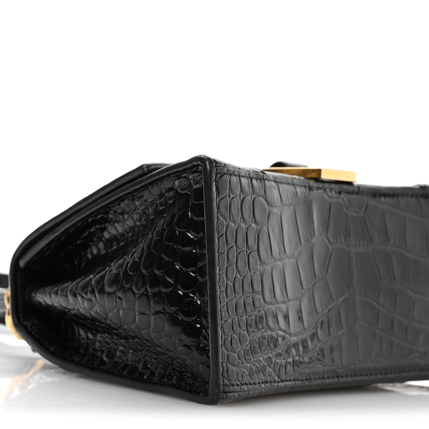 Balenciaga Shiny Calfskin Crocodile Embossed Small Hourglass Top Handle Bag Black 9 of 12
