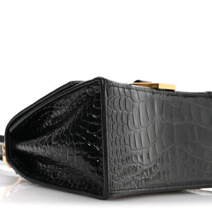 Balenciaga Shiny Calfskin Crocodile Embossed Small Hourglass Top Handle Bag Black 9 of 12