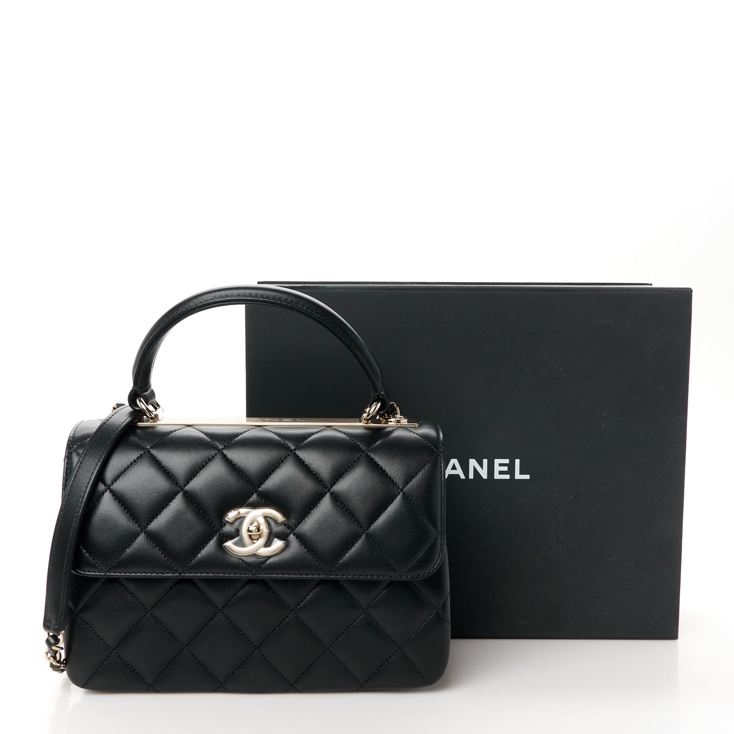 Lambskin Quilted Small Trendy CC Dual Handle Flap Bag Black