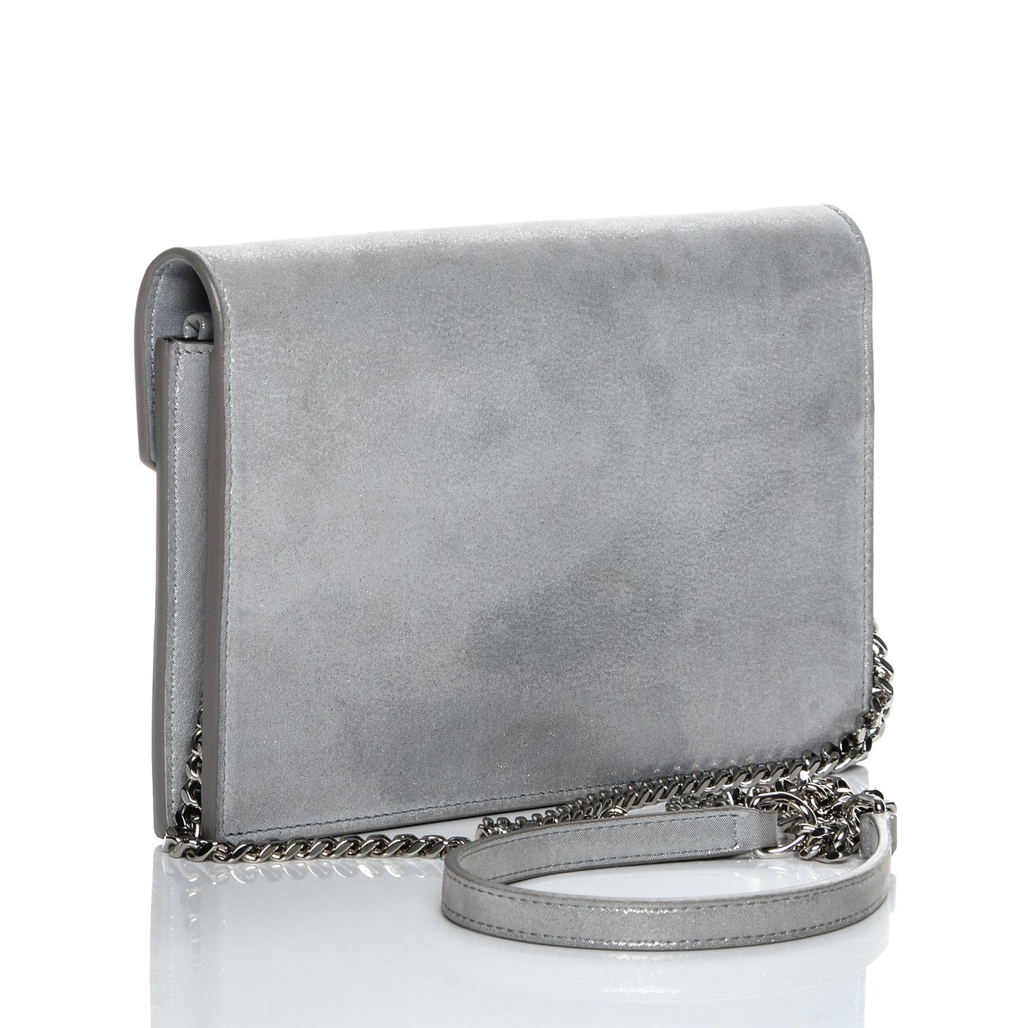 Metallic Fabric Monogram Envelope Chain Wallet Silver