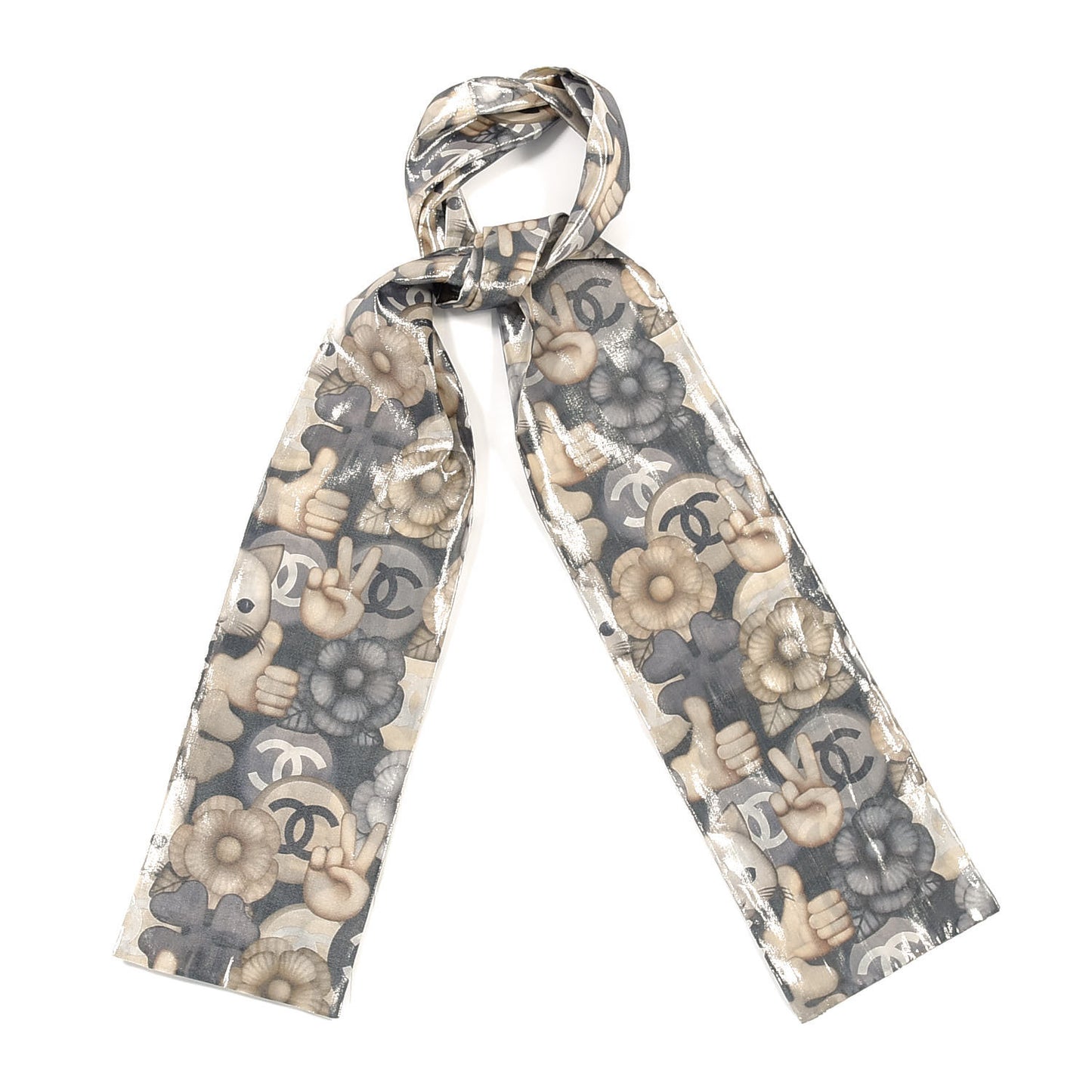Silk Cat Emoticon Slim Bandeau Scarf Beige
