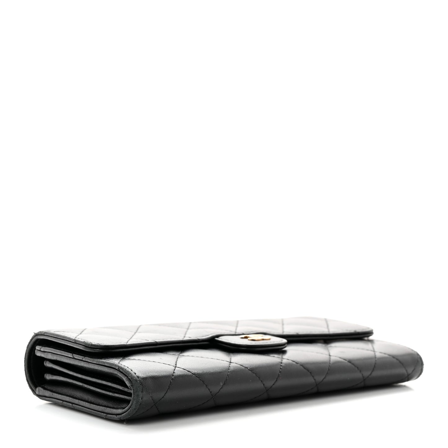 Lambskin Quilted Large Flap Gusset Wallet Black