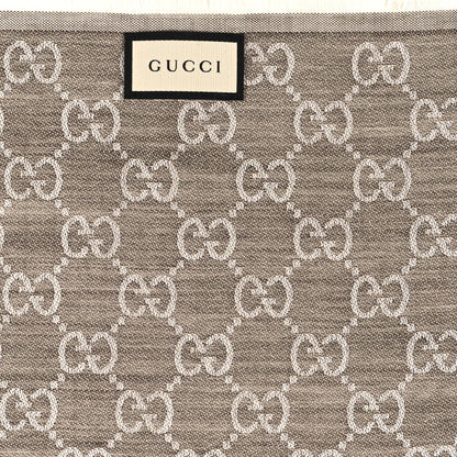 Gucci Wool Silk Monogram GGWeb Fringe Shawl Bitume Ivory 2 of 3