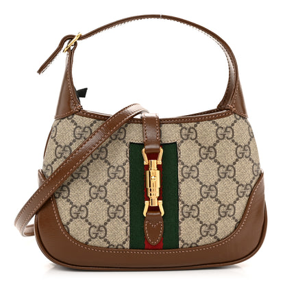 Gucci GG Supreme Monogram Azalea Calfskin Web Mini Jackie 1961 Hobo Beige Ebony Brown Sugar 1 of 9