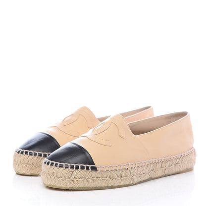 Chanel Lambskin CC Espadrilles 39 Beige Black 3 of 10