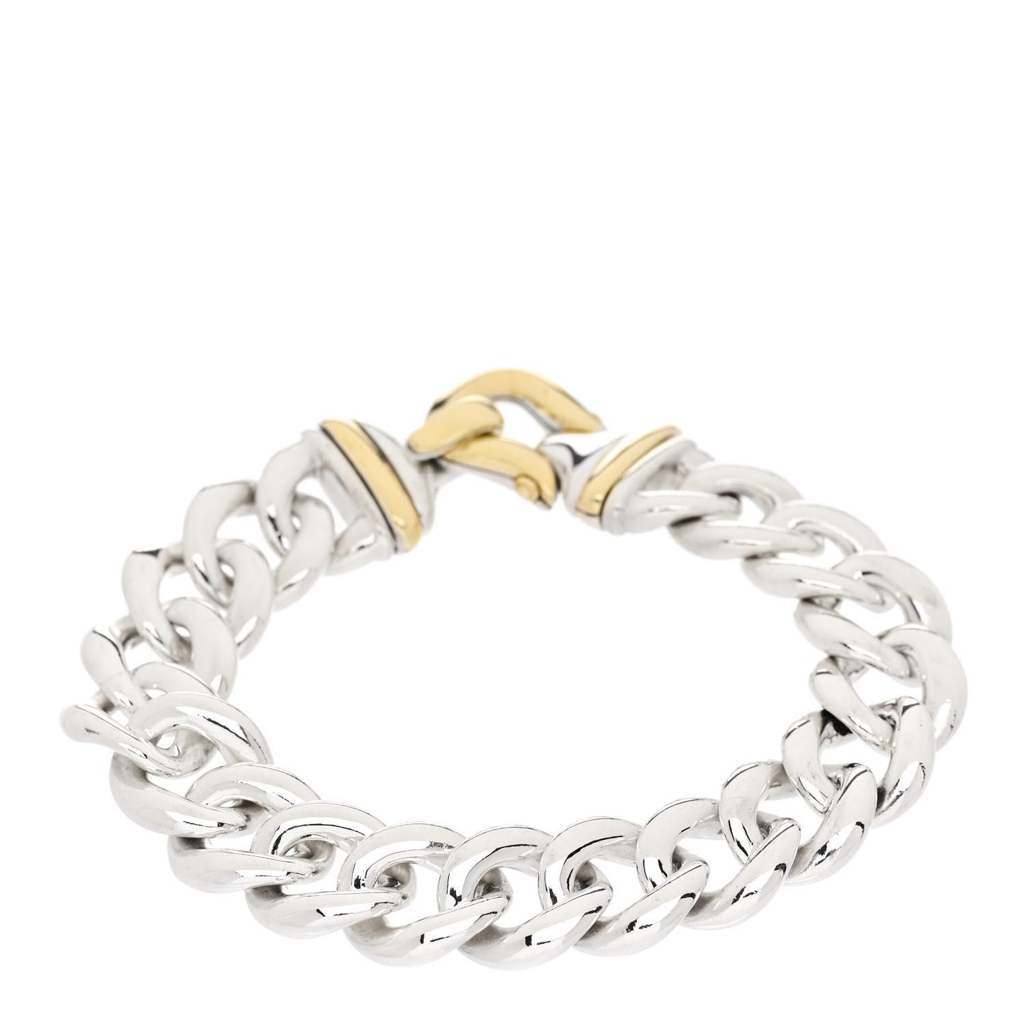 Sterling Silver 14K Yellow Gold Curb Link Buckle Bracelet