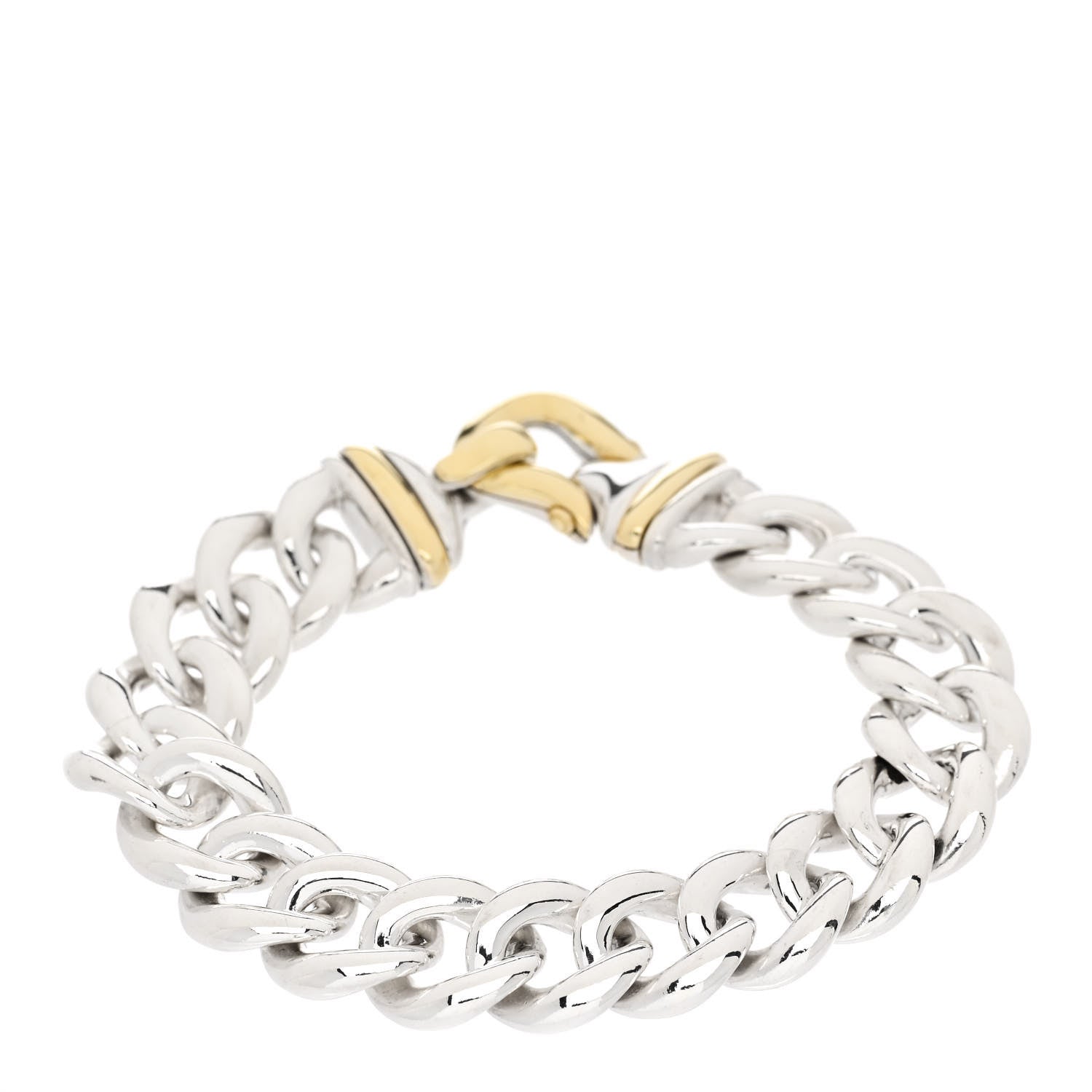 David Yurman Sterling Silver 14K Yellow Gold Curb Link Buckle Bracelet 2 of 4