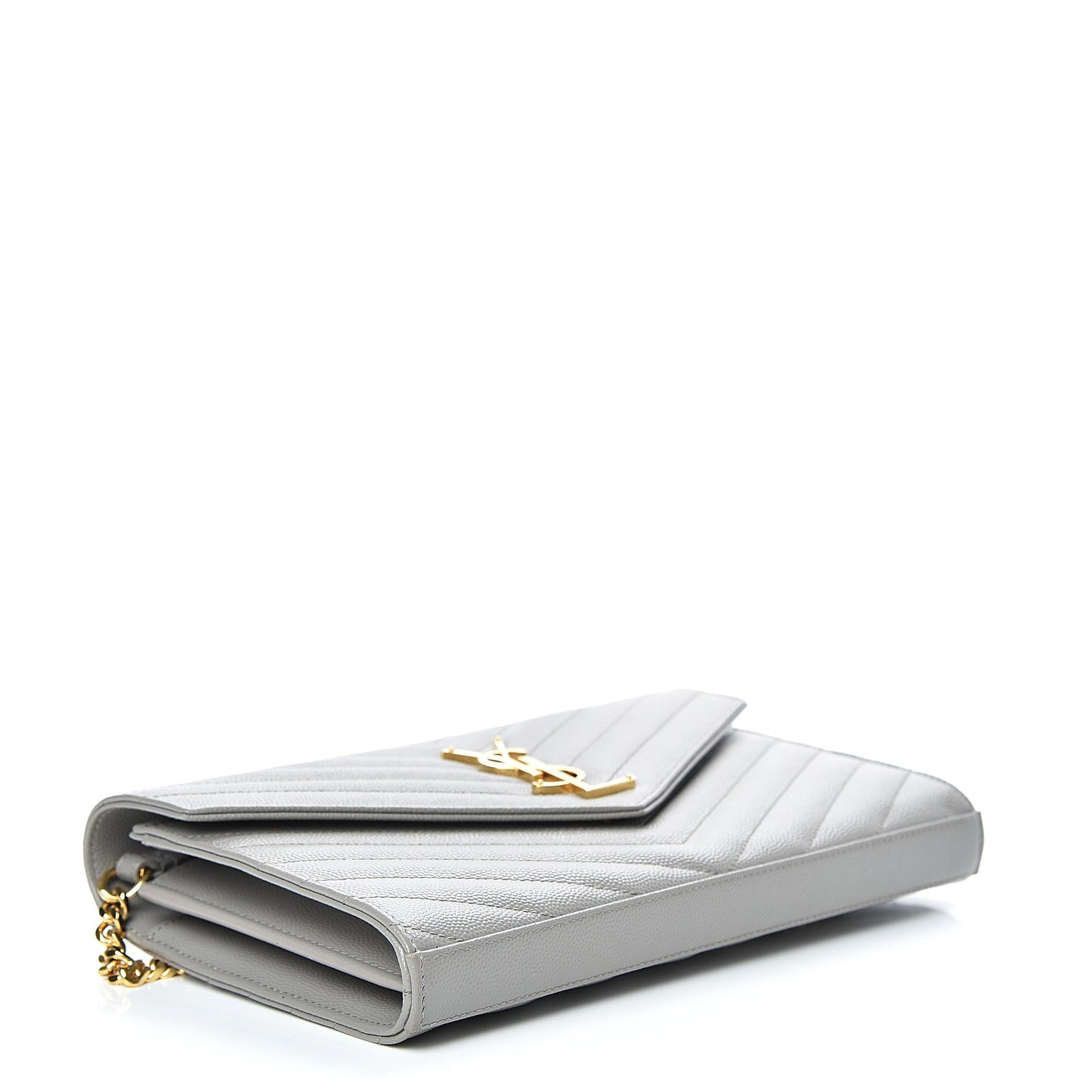 Grain De Poudre Matelasse Chevron Monogram Chain Wallet Oyster Grey