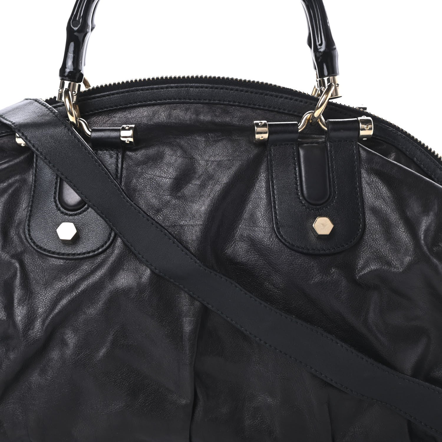 Gucci Calfskin Pop Bamboo Top Handle Tote Black 8 of 12