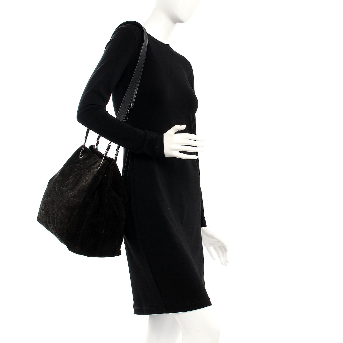 Suede CC Tassel Shoulder Bag Black