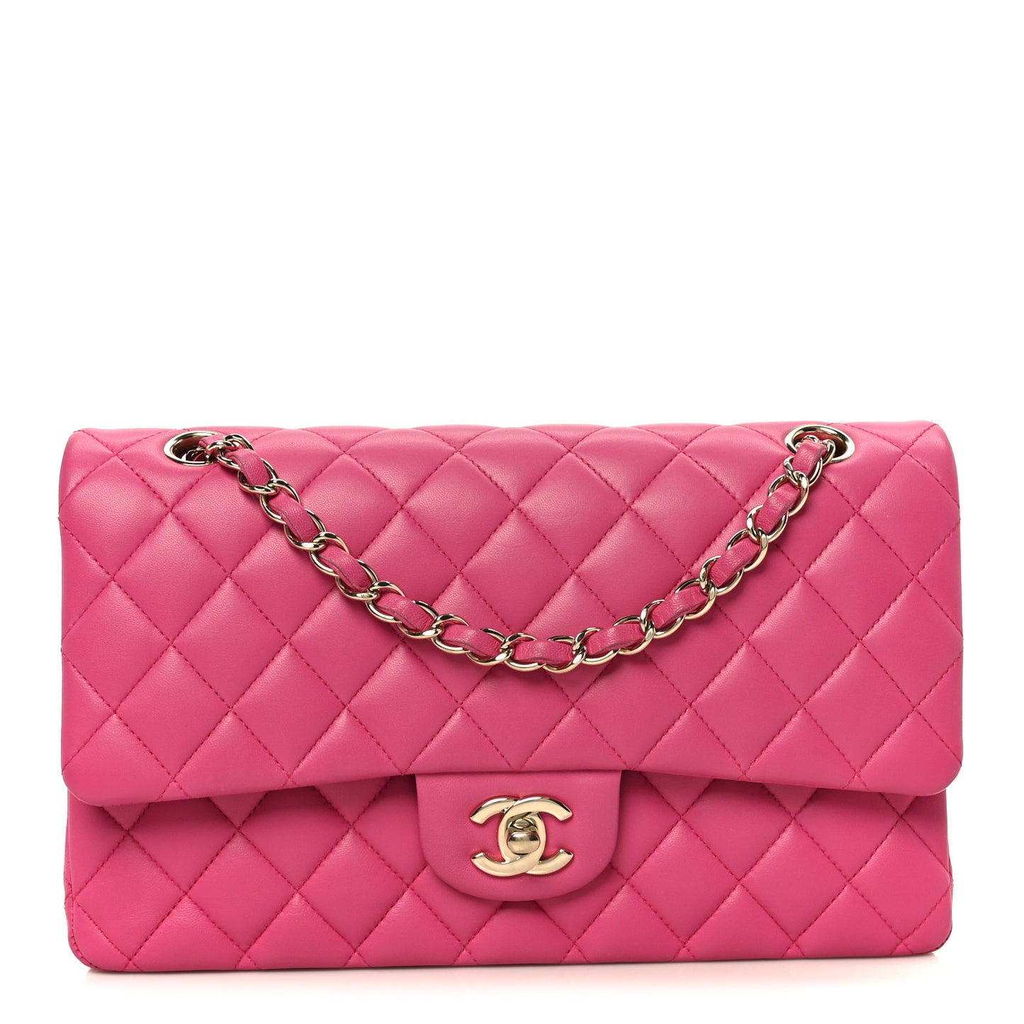 Lambskin Quilted Medium Double Flap Pink