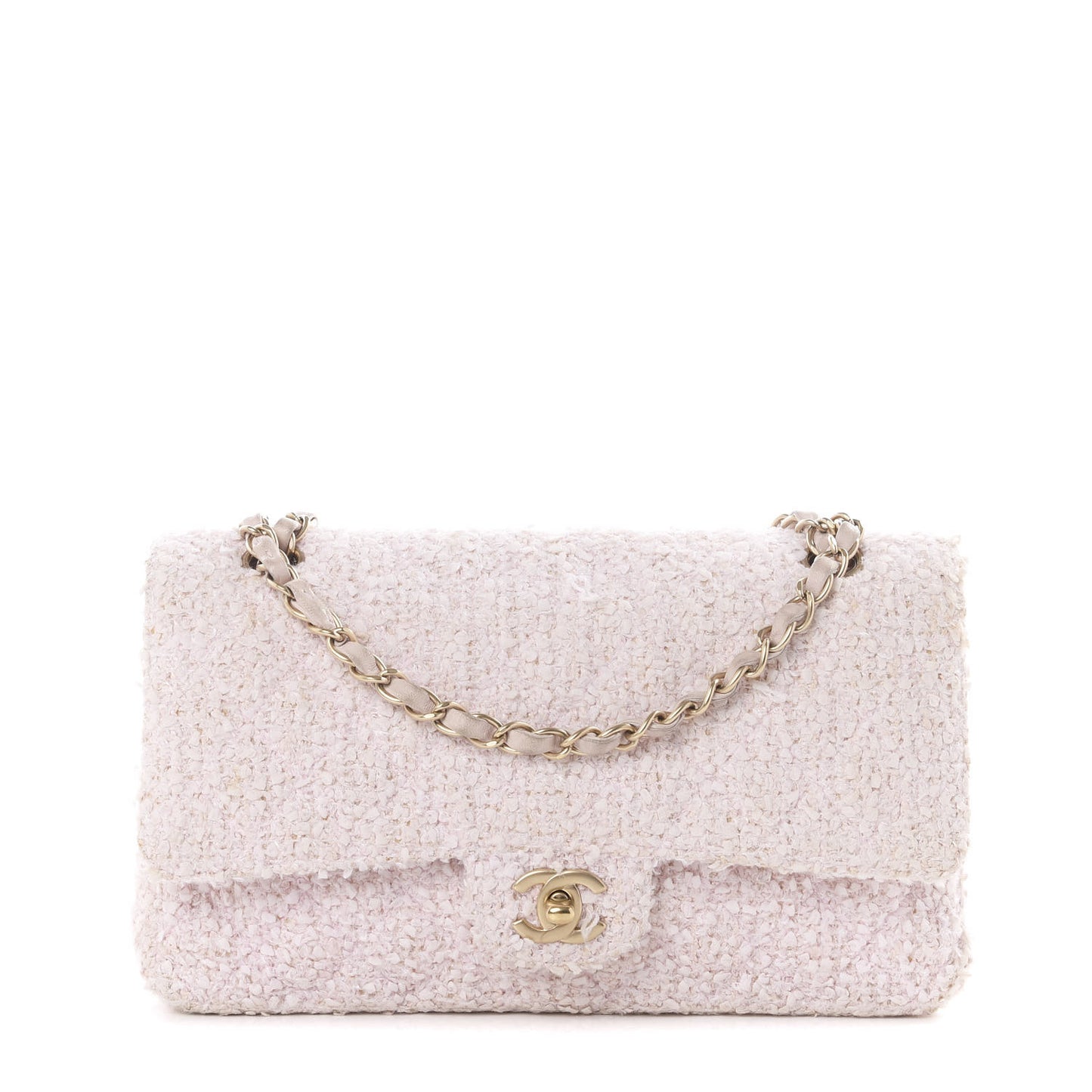 Tweed Medium Double Flap Pink