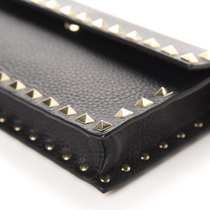 Valentino Garavani Pebbled Calfskin Rockstud Flap Wallet On Chain Black 7 of 9