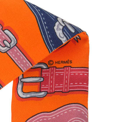 Hermes Silk Harnais Des Presidents Twilly Orange Violet Rose 4 of 5