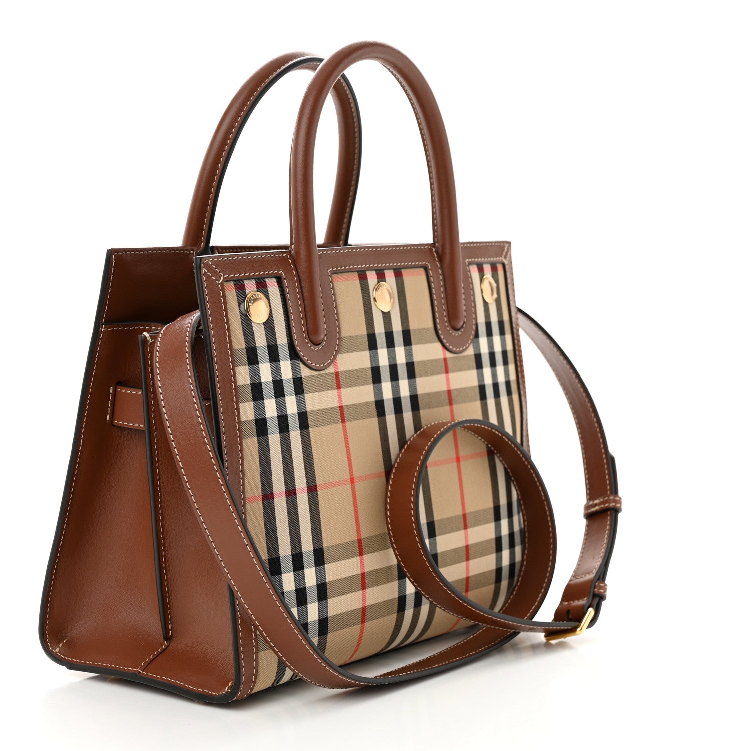 Burberry Calfskin Vintage Check Mini Two Handle Title Bag Archive Beige 3 of 12