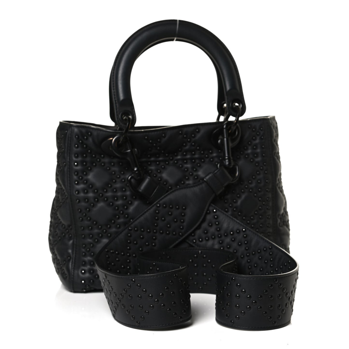 UItra Matte Calfskin Cannage Studded Medium Supple Lady Dior Black