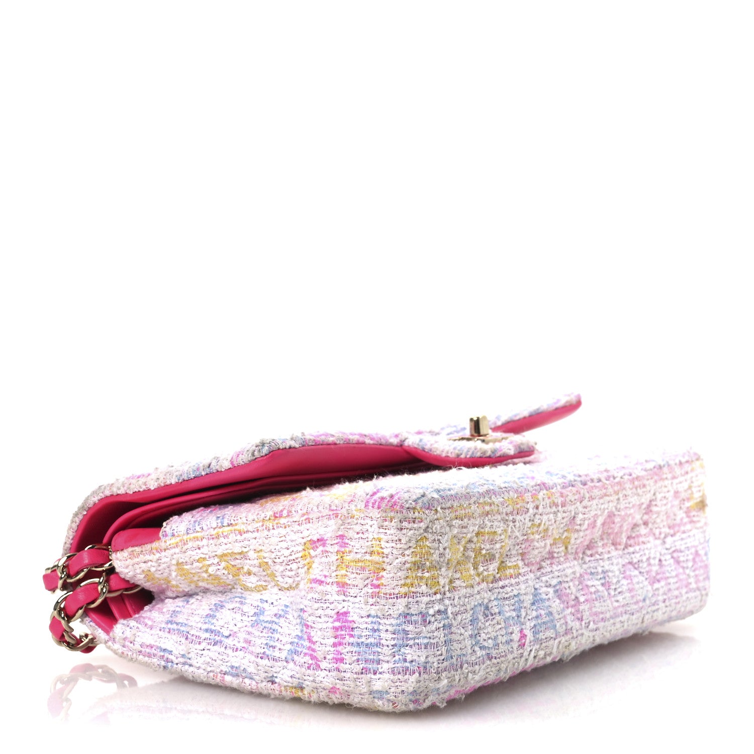 Chanel Tweed Quilted Enamel CC Logo Medium Double Flap Pink Multicolor 4 of 18
