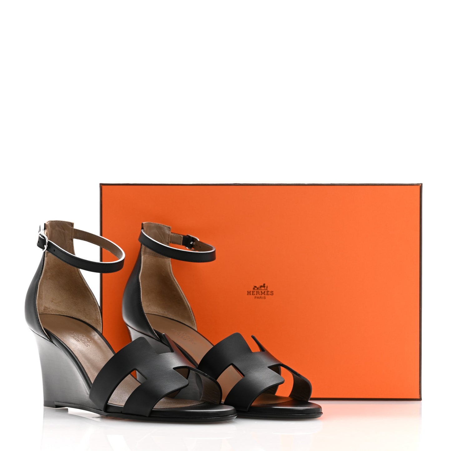 Calfskin Legend Wedge Sandals 39 Black