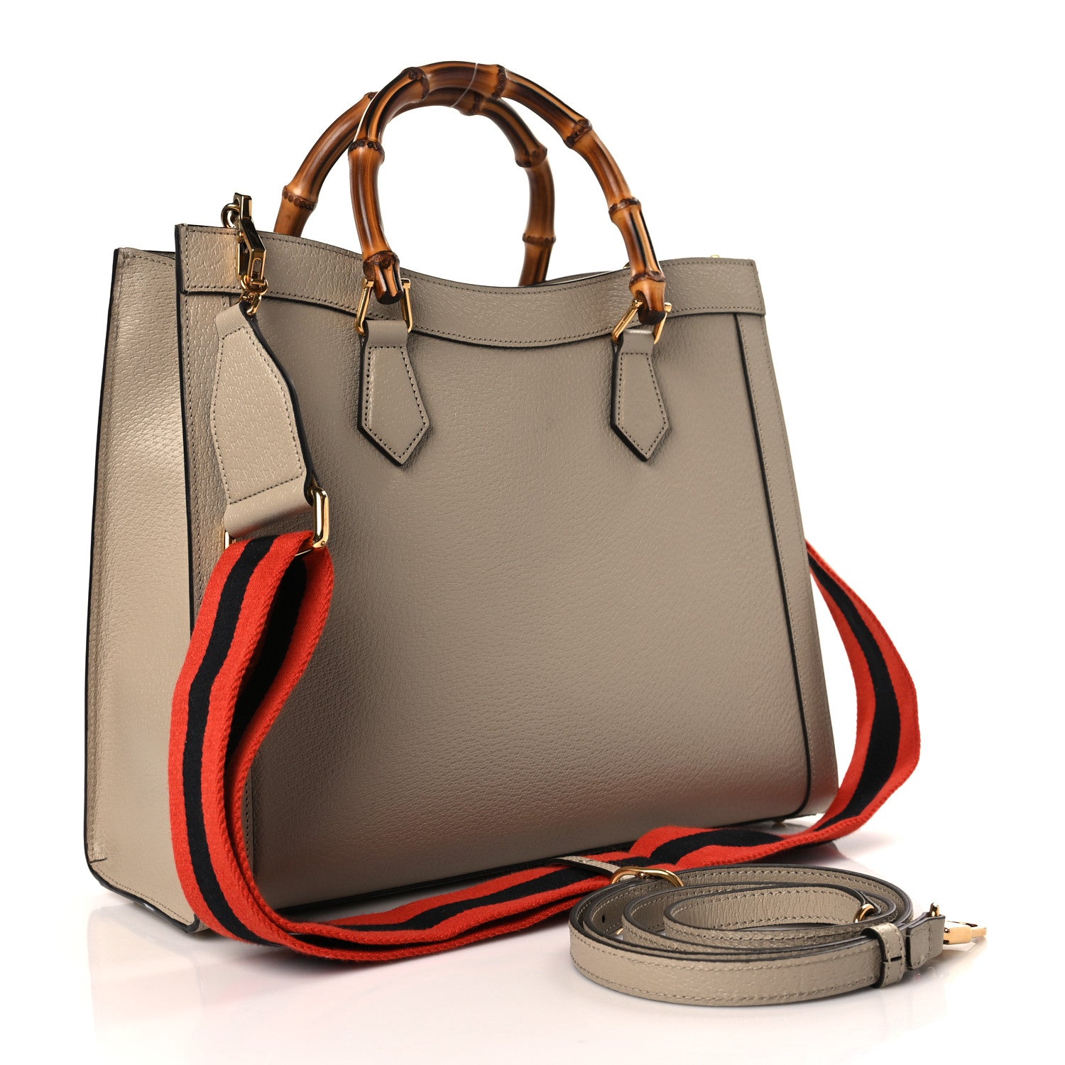 Gucci Textured Dollar Calfskin Web Medium Diana Tote Bag Oatmeal Vintage Green 3 of 10