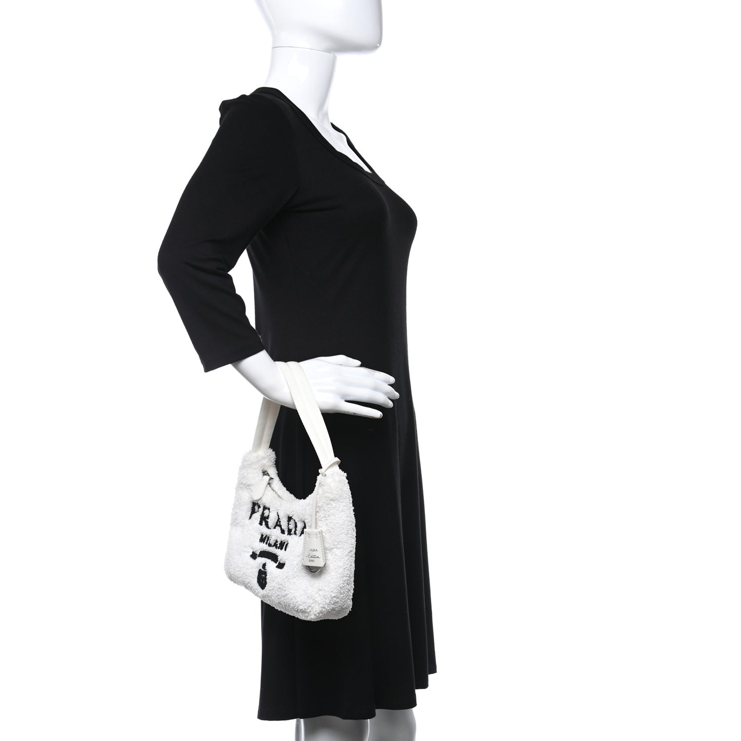 Terry Cloth Mini Re-Edition 2000 Bag White Black