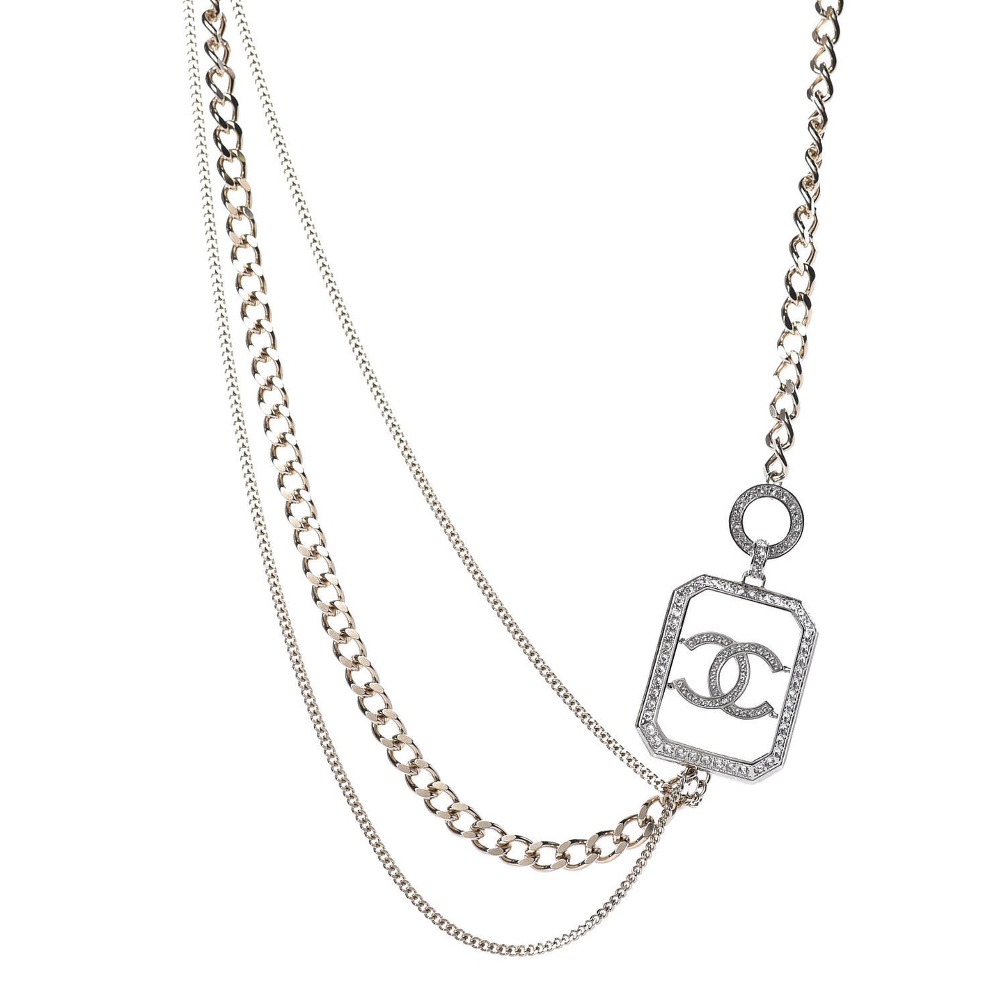 Crystal Chain CC Multi Strand Necklace Gold