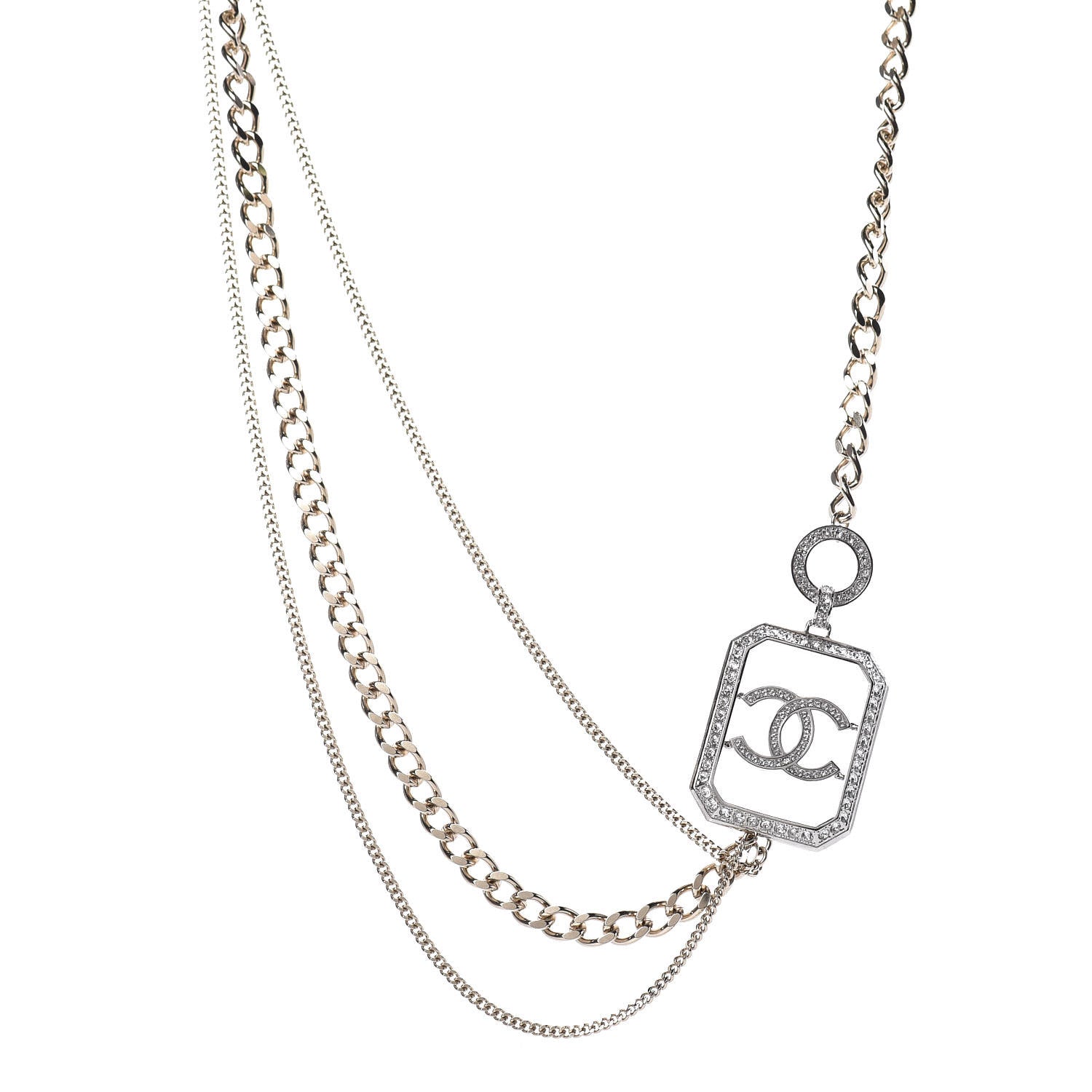 Chanel Crystal Chain CC Multi Strand Necklace Gold 1 of 6