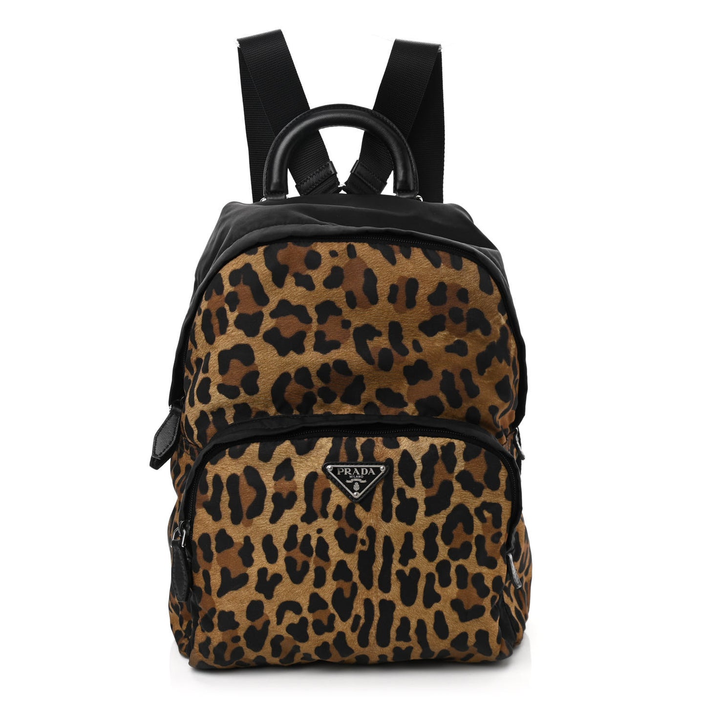 Tessuto Nylon Leopard Print Backpack Miele Black