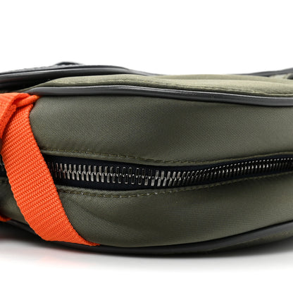 Christian Dior X SACAI Grained Calfskin Technical Fabric Mens Saddle Bag Olive Navy Blue 9 of 9