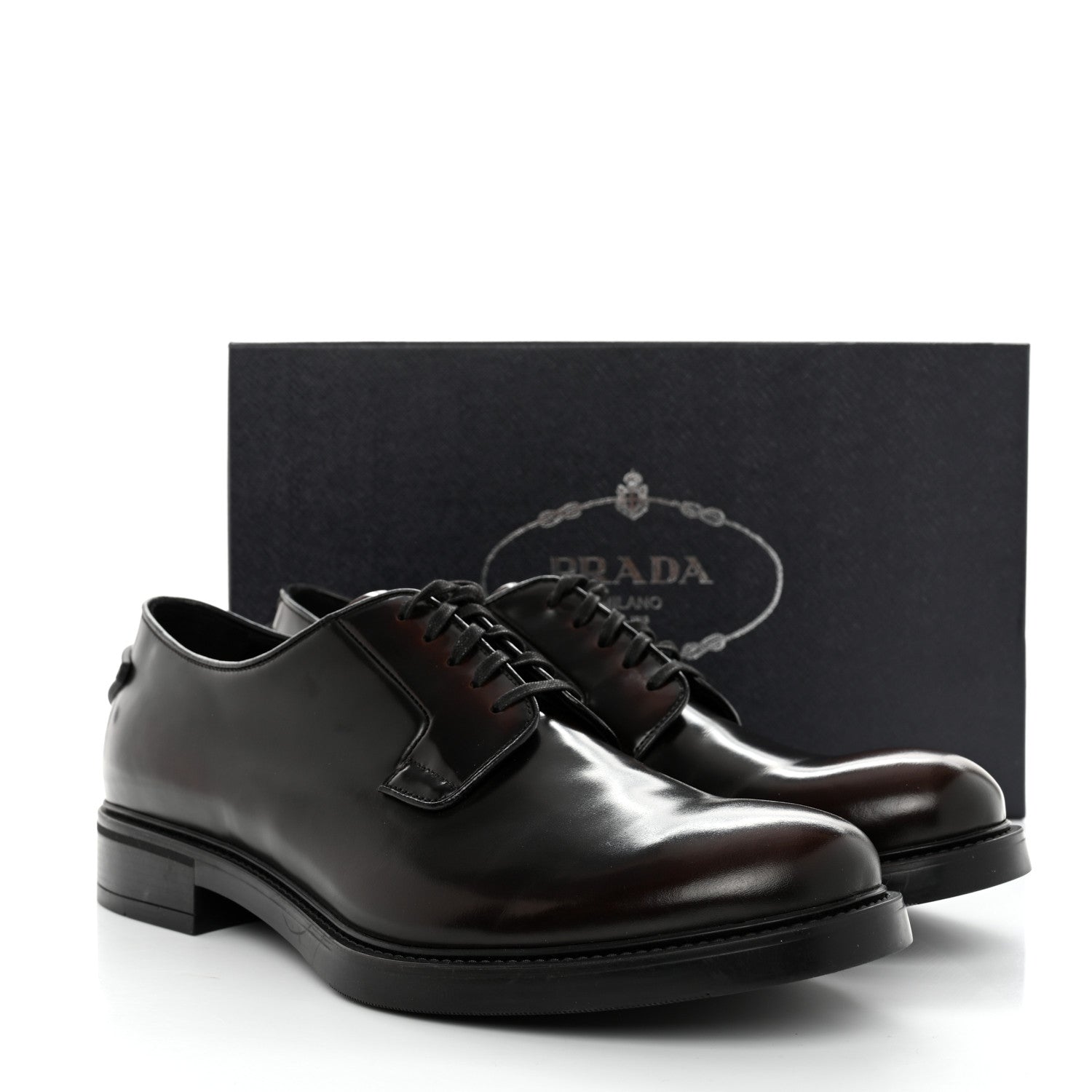 Prada Spazzolato Lace Up Oxfords 10 Bruciato Fume 9 of 9