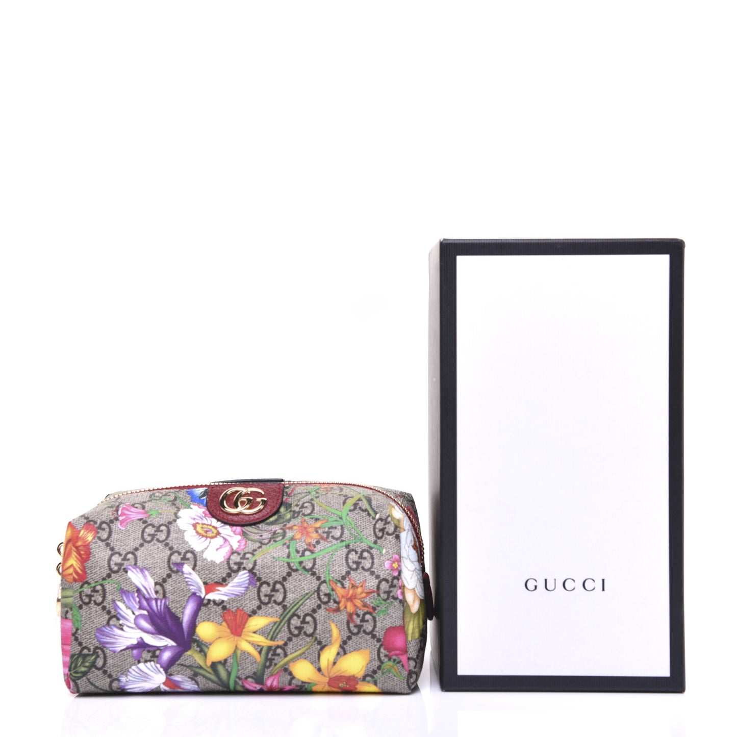 Soft GG Supreme Monogram Flora Calfskin Medium Ophidia Cosmetic Case Beige Ebony Multicolor Rosso