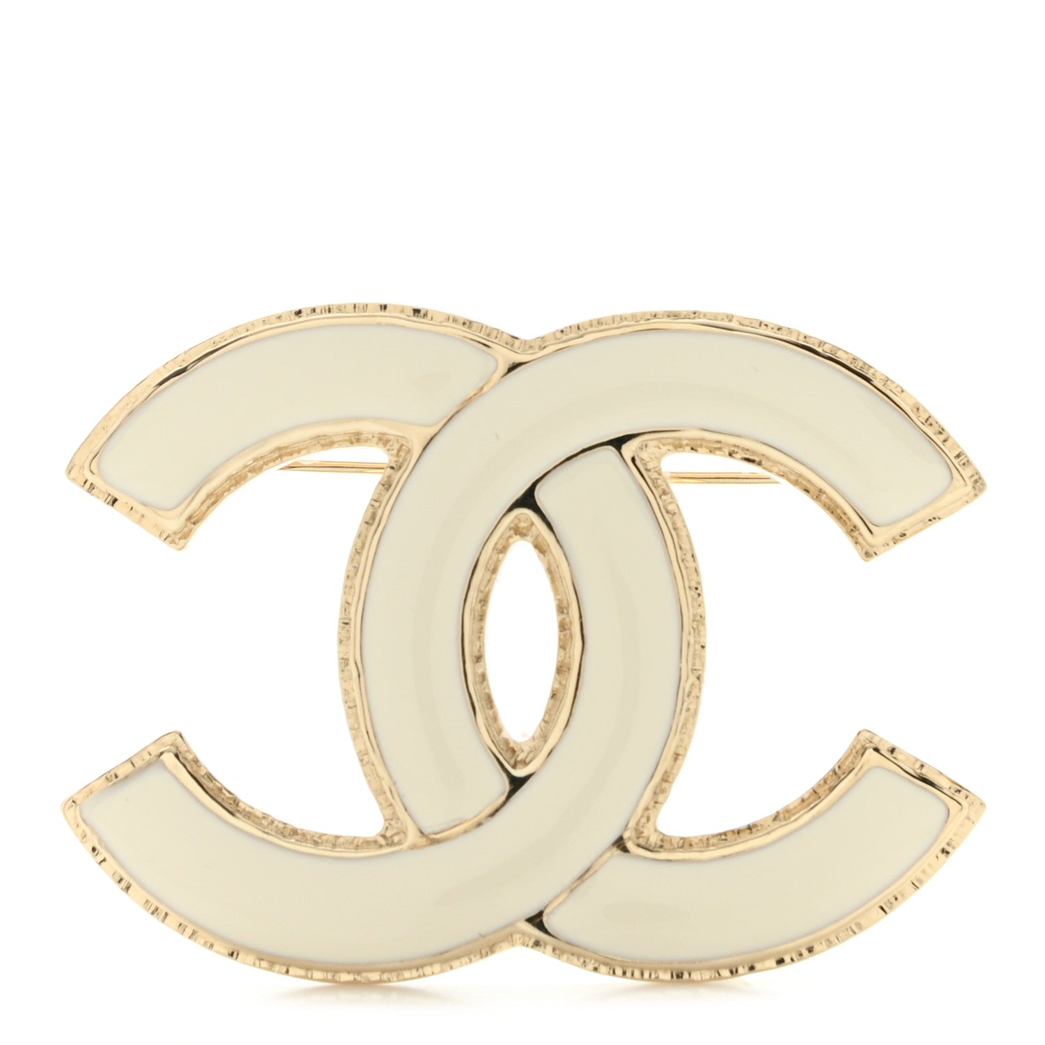 Chanel Metal Enamel CC Brooch White Light Gold 1 of 4