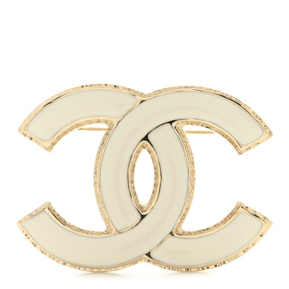 Chanel Metal Enamel CC Brooch White Light Gold 1 of 4