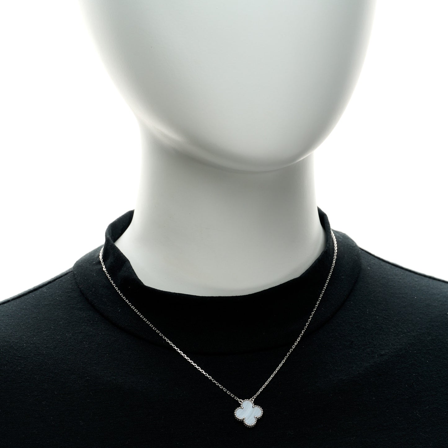 18k White Gold Chalcedony Vintage Alhambra Pendant Necklace