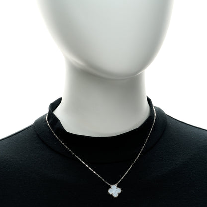 Van Cleef & Arpels 18k White Gold Chalcedony Vintage Alhambra Pendant Necklace 2 of 5
