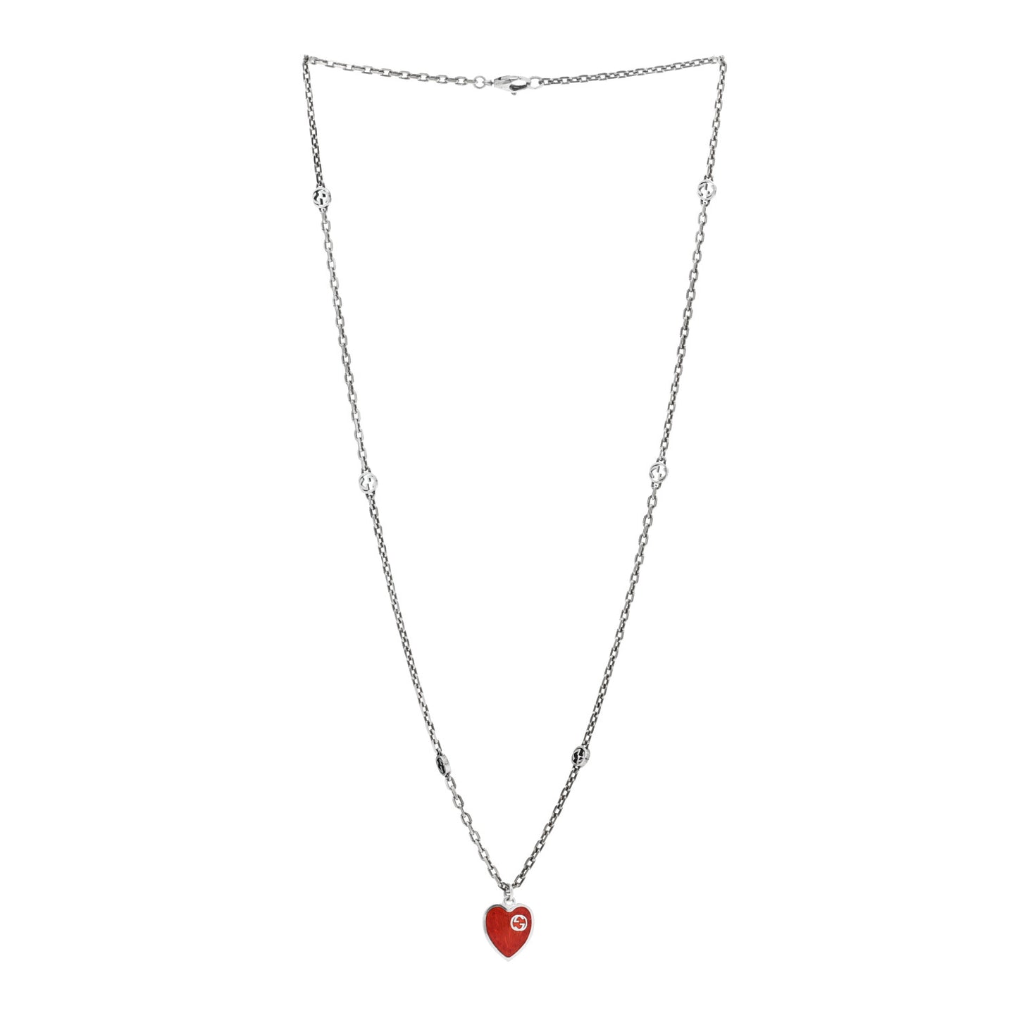 Sterling Silver Enamel Interlocking G Heart Necklace Red