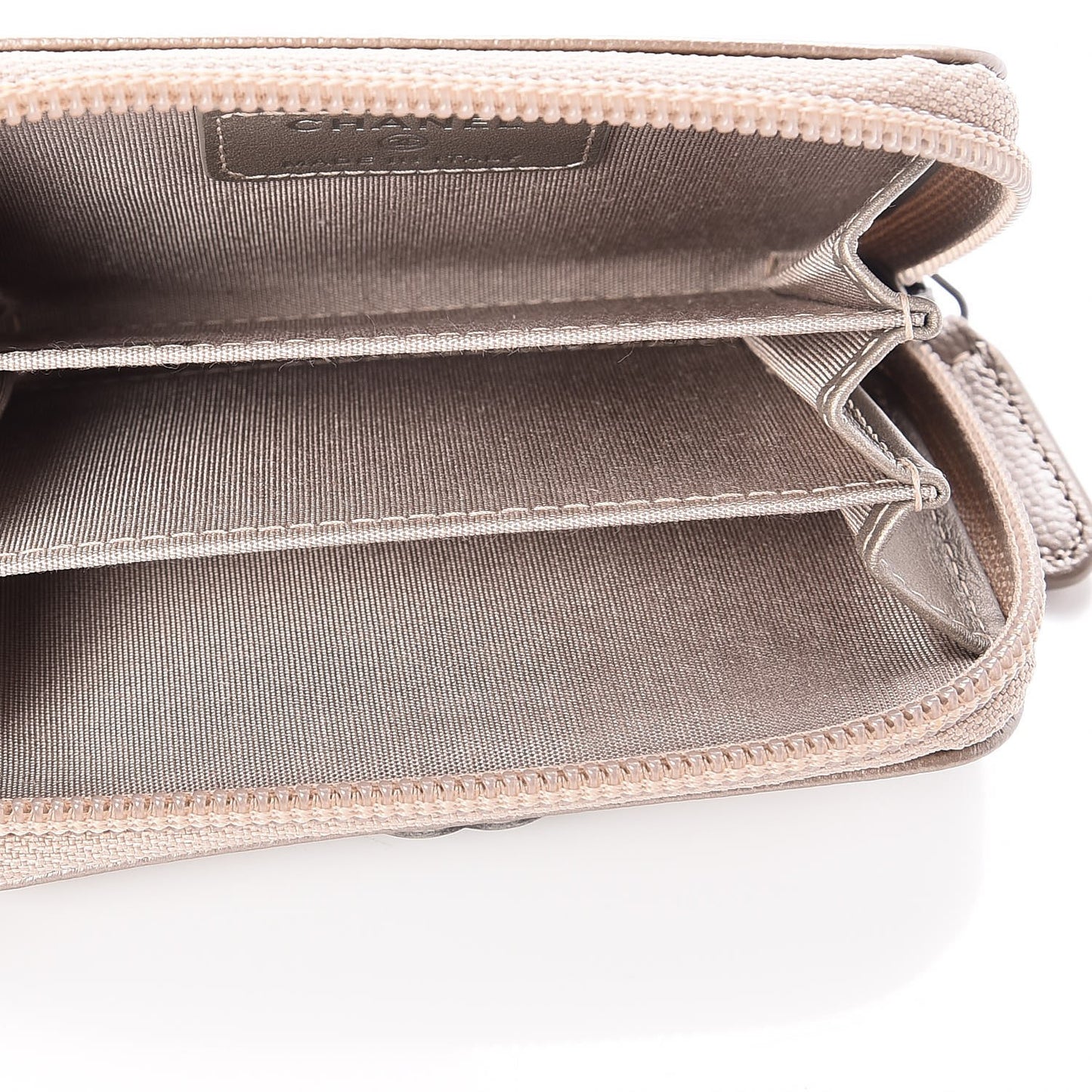 Caviar Quilted Boy Zip Around Coin Purse Wallet Light Gold