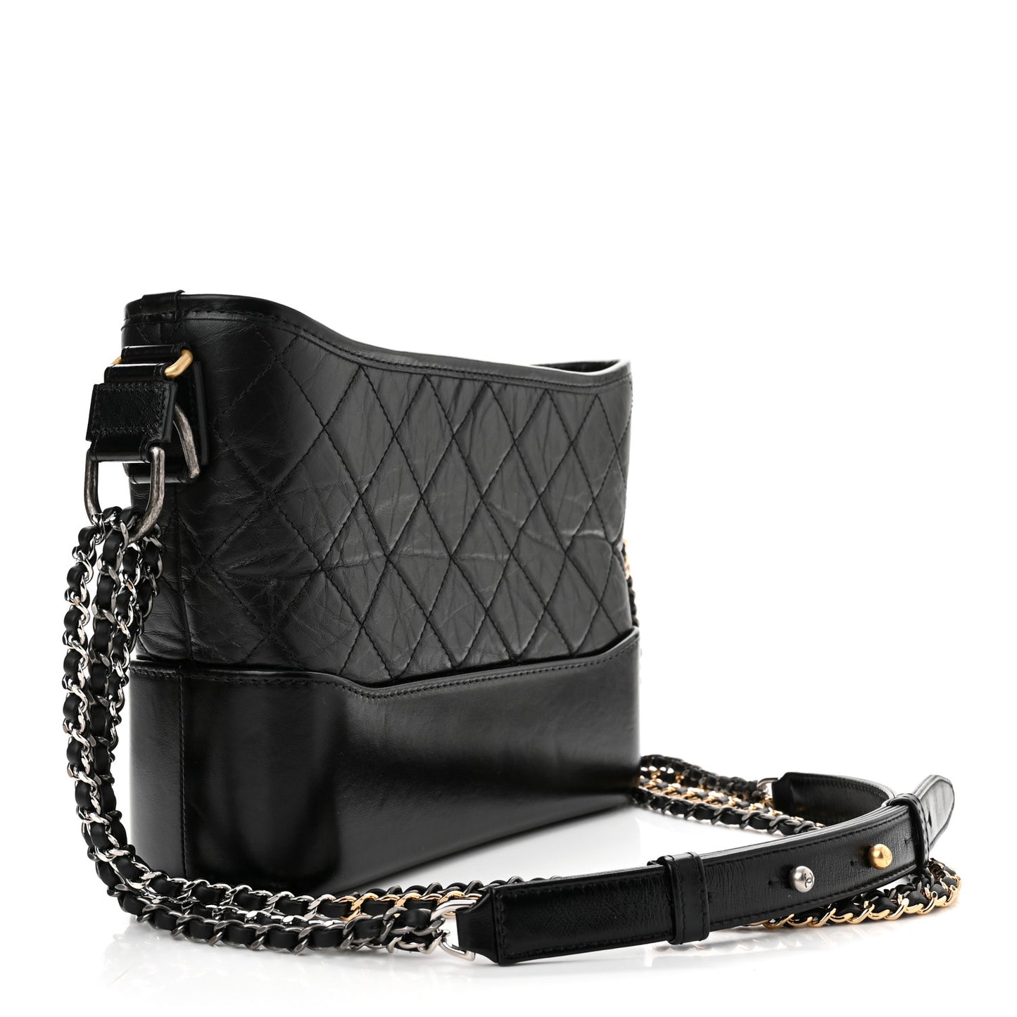 Aged Calfskin Quilted New Medium Gabrielle Hobo Black