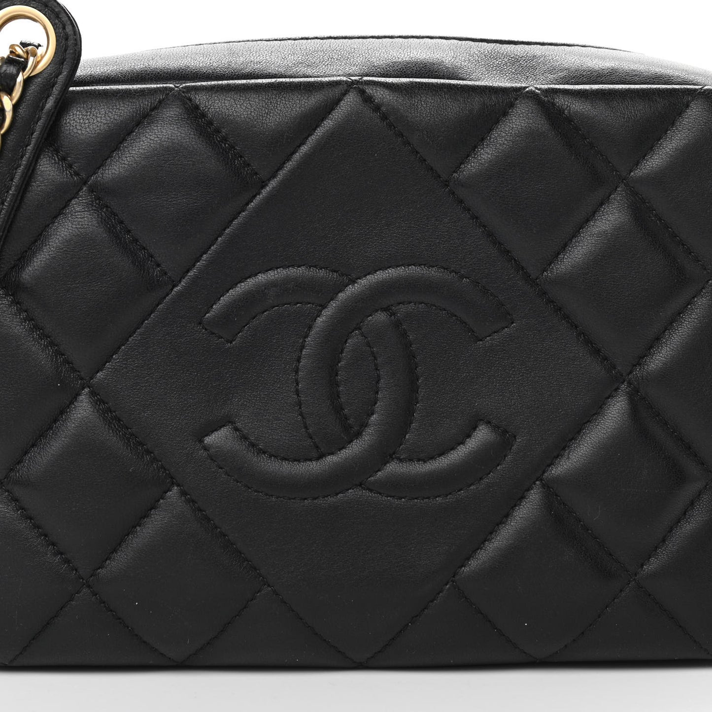 Lambskin Quilted Small Diamond CC Camera Case Black