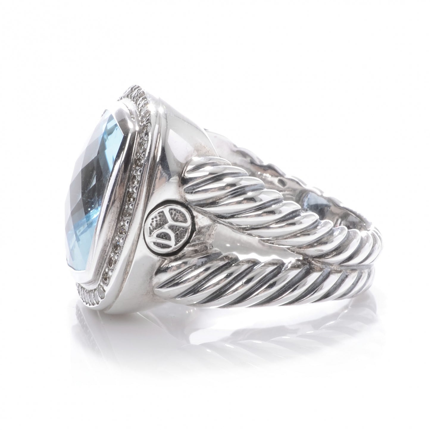 Sterling Silver Diamond Blue Topaz 14mm Albion Ring 54 7