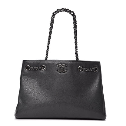 Chanel Metallic Grained Calfskin Medium Woven Chain Shopping Tote Black 1 of 13